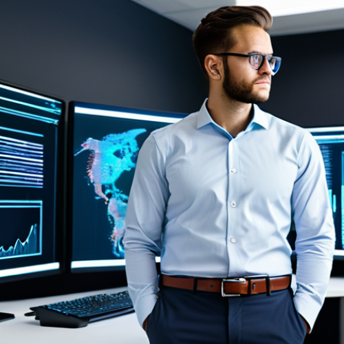 Home 4 A professional data analyst, fully clothed in a crisp, modest business shirt and trousers, standing in a brightly lit, modern tech office. They are focused on a large holographic display showing intricate data visualizations, clean code snippets, and performance metrics, symbolizing data optimization and efficiency. The atmosphere is calm and focused, highlighting precision. safe for work, appropriate content, fully clothed, professional. perfect anatomy, correct proportions, natural pose, well-formed hands, proper finger count, natural body proportions. Professional photography, high detail, sharp focus.