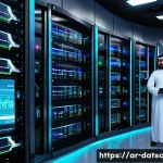 Home 22 운영 중 데이터베이스 성능 저하 원인 분석 - A detailed digital illustration of a modern Middle Eastern data center environment, showcasing large...