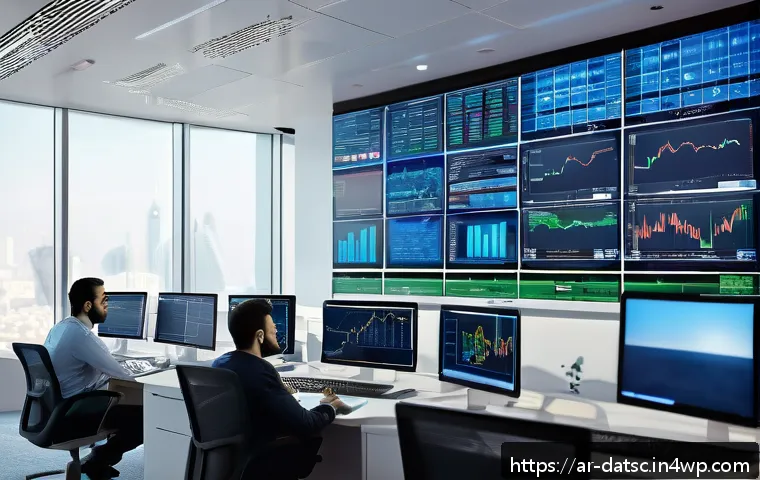 저비용으로 데이터베이스 성능 향상하는 방법 - A modern Middle Eastern office environment with a diverse team of IT professionals analyzing complex...